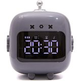 Cartoon Robot Cat Rechargeable Alarm Clock Snooze Silent Backlit Electronic Clock(Grey)