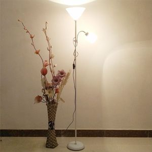 Double Head LED Eye Protection Mother and Son Floor Lamp Living Room Bedroom Bedside Vertical Table Lamp CN Plug  Power:5 + 9 w(White)