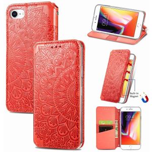 Blooming Mandala Embossed Pattern Magnetic Horizontal Flip Leather Case with Holder & Card Slots & Wallet For iPhone SE 2020 / 8 / 7(Orange)