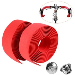 1 Pair TOSEEK New Cycling Road Bike Sports Bicycle Cork Handlebar Tape Wrap + 2 Bar Plug(Red)