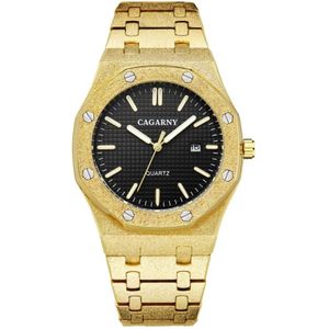 CAGARNY 6885 Octagonal Dial Quartz Dual Movement Watch Men Stainless Steel Strap Watch (Gold Shell Black Dial)