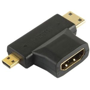 3 in 1 HDMI vrouwtje naar Mini HDMI mannetje + Micro HDMI mannetje Adapter (zwart)