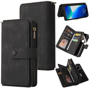 Skin Feel PU + TPU Horizontal Flip Leather Case with Holder & 15 Cards Slot & Wallet & Zipper Pocket & Lanyard For iPhone 13 Pro Max(Black)