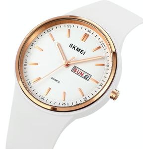 SKMEI 1747 Simple Bar scale Dial Silicone Strap Quartz Watch for Ladies(White)