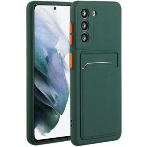 For Samsung Galaxy S21 FE 5G Card Slot Design Shockproof TPU Phone Case(Dark Green)