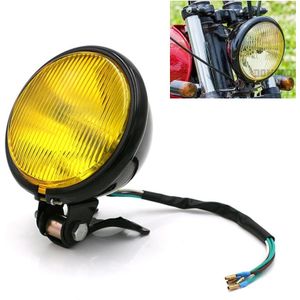 Motorcycle Black Shell Glass Retro Lamp LED Headlight Modification Accessories (Yellow)