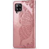 For Galaxy A42 5G Butterfly Love Flower Embossed Horizontal Flip Leather Case with Bracket / Card Slot / Wallet / Lanyard(Rose Gold)