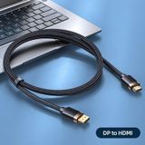 USAMS US-SJ530 U74 DP to HDMI 4K Glossy Aluminum Alloy HD Audio and Video Cable  Cable Length: 2m(Black)