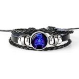 12 Constellation Black Braided Leather Glass Dome Punk Men Bracelet(Scorpio)