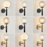 6102 Round Glass LED Wall Light Hotel Bedroom Bedside Living Room  Power source: 12W Three-color Light(Black Striped Amber Lampshade)