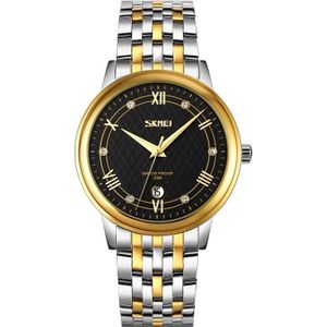 Skmei 9272 roestvrijstalen gesp riem waterdichte kwarts horloge man (goud en zwart)