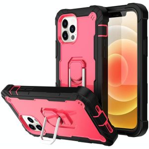 PC + Rubber 3-layers Shockproof Protective Case with Rotating Holder For iPhone 12 Mini(Black + Rose Red)