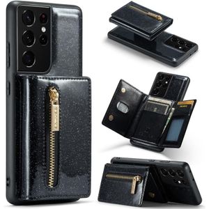 Voor Samsung Galaxy S21 Ultra 5G DG.MING M3-serie Glitter Powder Card Bag Leather Case