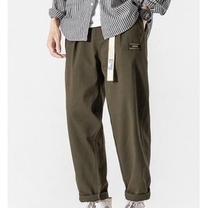 Spring and Autumn Loose Casual Cropped Trousers Cargo Pants for Men  with Detachable Belt (Color:0534 Green Size:XL)
