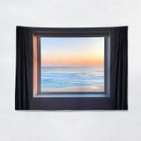 Sea View Window Background Cloth Fresh Bedroom Homestay Decoration Wall Cloth Tapestry  Size: 150x130cm(Window-6)