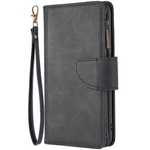For Xiaomi Redmi Note 9 Skin Feel Detachable Magnetic Zipper Horizontal Flip PU Leather Case with Multi-Card Slots & Holder & Wallet & Photo Frame & Lanyard(Black)