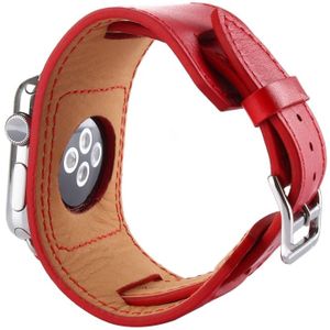 Kakapi for Apple Watch 42mm Bracelet Style Metal Buckle Cowhide Leather Watchband with Connector(Red)
