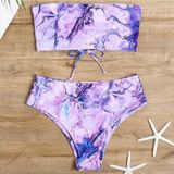 2 in 1 Polyester Tie-Dye Tube Top Bikini Dames Hoge Taille Split Badpak Set met borstkussen (Kleur: Paars Maat: XL)