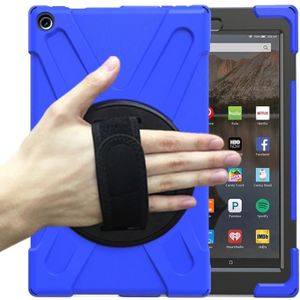 For Amazon Kindle Fire HD10 2019 / 2018 / 2017 Shockproof Colorful Silicone + PC Protective Case with Holder & Hand Strap & Shoulder Strap(Blue)