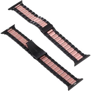 Voor Apple Watch Series 6 & SE & 5 & 4 40 mm / 3 & 2 & 1 38 mm roestvrij stalen polsband horlogeband (zwart + roségoud)