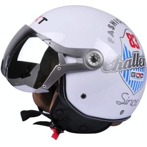 GXT Halfcover-helm voor elektrische voertuigen Vier seizoenen retro-helm  maat: M (White Shield 83)