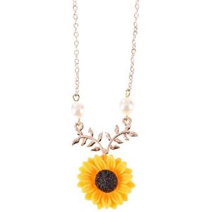 Delicate Sunflower Pendant Necklace Women Creative Imitation Pearls Jewelry Necklace(Rose gold)