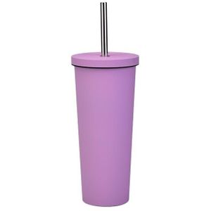 700ml Large Capacity Double Stainless Steel Straw Cup Vacuum Outdoor 304 Insulation Cup Car Water Cup(Lilac Purple)