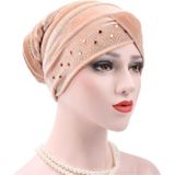 Pleuche Rhinestone Turban Hat Stacking Hat  Size:Adjustable(Apricot)