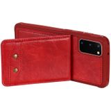 For Galaxy S20 Vertical Flip Shockproof Leather Protective Case with Short Rope  Support Card Slots & Bracket & Photo Holder & Wallet Function(Red)