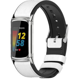 Voor FitBit Charge5 Mijobs TPU + lederen horlogeband (wit + zilver)