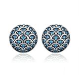 S925 Sterling Silver Wave Pattern Earrings Inlaid Blue Crystal Earrings