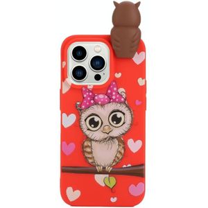 Voor iPhone 14 Pro Max schokbestendig Cartoon TPU-telefoonhoesje (rode uil)