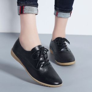 Platte bodem lichtgewicht mode casual Lace-up lederen schoenen voor vrouw (kleur: zwart maat: 35)