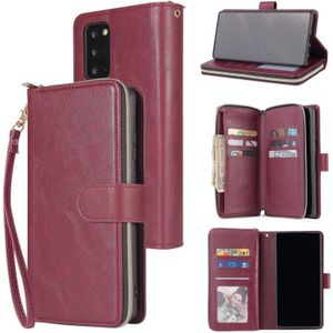 For Samsung Galaxy Note20 Zipper Wallet Bag Horizontal Flip PU Leather Case with Holder & 9 Card Slots & Wallet & Lanyard & Photo Frame(Red Wine)