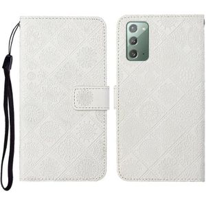 For Samsung Galaxy Note20 Ethnic Style Embossed Pattern Horizontal Flip Leather Case with Holder & Card Slots & Wallet & Lanyard(White)