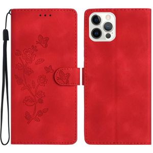 Voor iPhone 15 Pro Max Flower Butterfly Embossing patroon lederen telefoonhoes