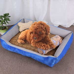 Dog Bone Pattern Big Soft Warm Kennel Pet Dog Cat Mat Blanket  with Rattan Mat & Blanket Size: M  70×50×15cm (Light Grey)