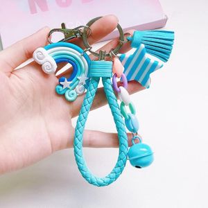 4 PCS Cute Soft Clay Rainbow Keychain Student Schoolbag Lollipop Pendant  Colour: Blue Rope Rainbow