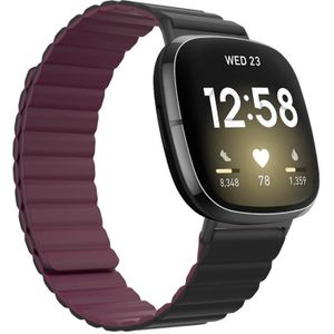 Voor Fitbit Versa 3 / Sense universele magnetische siliconen horlogeband (zwart wijnrood)