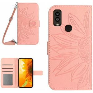 Voor Kyocera Android One S9 Skin Feel Sun Flower Pattern Flip Leather Phone Case met Lanyard