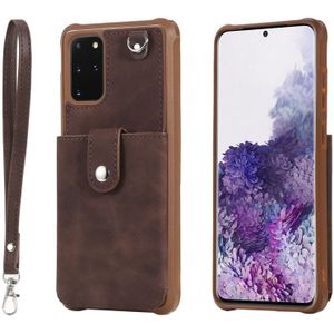 For Galaxy S20 Plus Shockproof Protective Case with Mirror & Card Slot & Short Lanyard(Coffee)