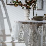 Round Lace Tablecloth Cover Cloth Retro Dining Table Coffee Table Tablecloth  Size: 190 CM(White )