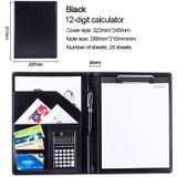 Office Supplies Business Style Leather Document Folder with 30-pages A4 Note Pad & Calculator (Black)