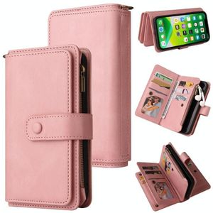 Skin Feel PU + TPU Horizontal Flip Leather Case with Holder & 15 Cards Slot & Wallet & Zipper Pocket & Lanyard For iPhone 13(Pink)