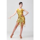 Sling Sequin Deep V VE Latijns-dansjurk Competitie Performance Kostuum (Kleur: Geel Maat: Gratis Grootte)
