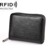 KB195 Zipper Cowhide Leather Double Row Organ Shape Multiple Card Slots Anti-magnetic RFID Wallet Clutch Bag for Ladies(Black)