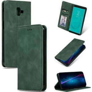 Retro Skin Feel Business Magnetic Horizontal Flip Leather Case for Samsung Galaxy J6 Plus 2018 & J6 Prime(Army Green)
