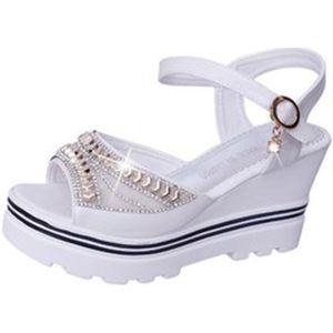 Woord gesp met strass platform spons sandalen  schoenmaat: 36 (wit)