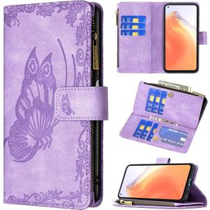 For Xiaomi Mi 10T Pro 5G Flying Butterfly Embossing Pattern Zipper Horizontal Flip Leather Case with Holder & Card Slots & Wallet(Purple)