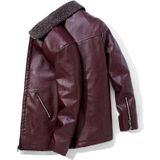 Men Casual Lapel Warm Leather Coat (Color:Red Size:M)